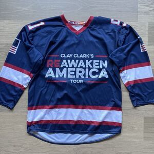Reawaken America Tour Hockey Jersey Adult Large Patriotic Trump MAGA USA Flag